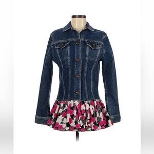 Twisted Stitches jean jacket with floral peplum, size 5